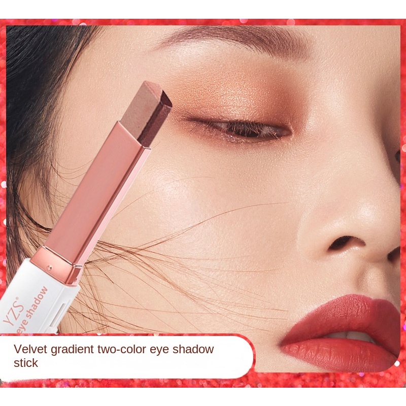 YZS อายแชโดว์แบบแท่งเหลี่ยม กำมะหยี่ไล่ระดับสองสี การแต่งหน้านู้ดคู่แบบสัมผัสเดียวไม่ใช่เรื่องง่ายที่จะเลอะเลือน