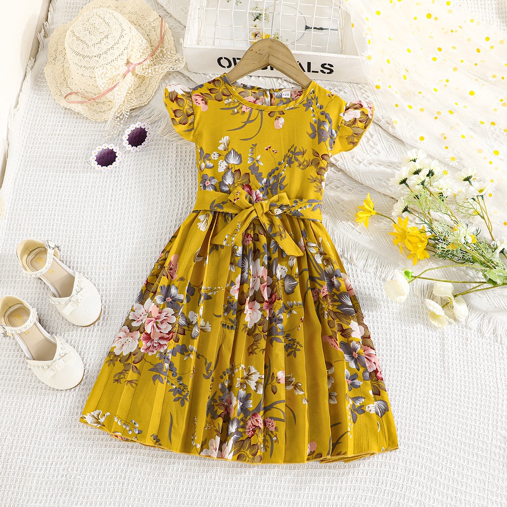 ชุดสําหรับเด ็ ก 4-12 ปีวันเกิดน ่ ารักดอกไม ้ Ruffled แขนจีบกระโปรงชุดเจ ้ าหญิง Ootd สําหรับทารกสาว