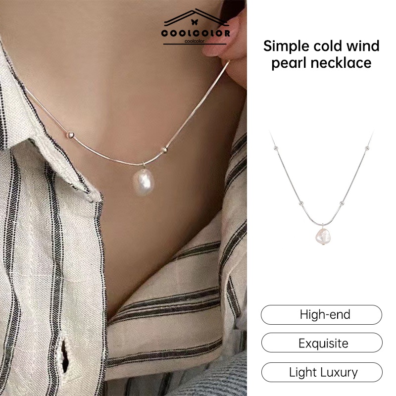 ในไทย-สร้อยคอไข่มุกบาร็อคสำหรับสุภาพสตรีน้ำหนักเบาหรูหรา Niche Pearl Collar Collar Chain เสื้อกันหนาวระดับไฮเอนด์COD