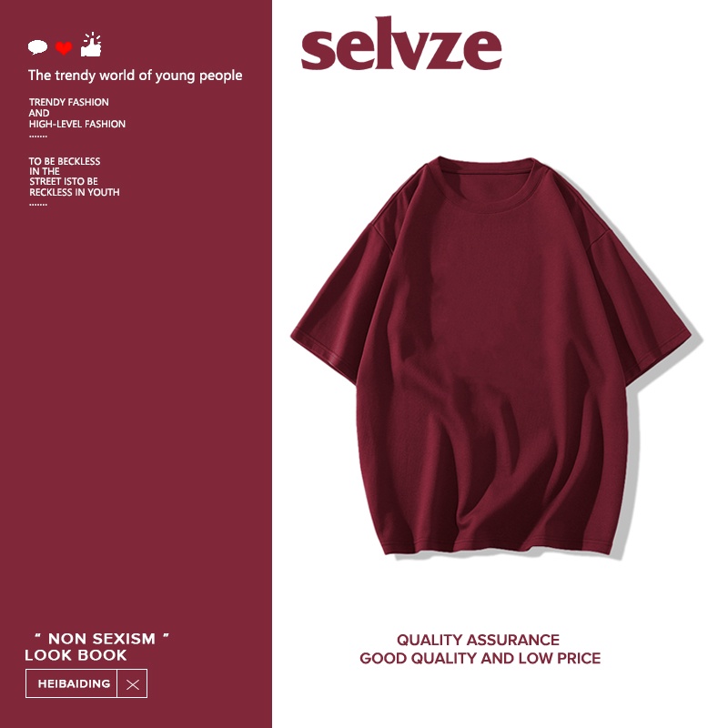 SELVZE จัดส่งตลอด 24ชั่วโมง เสื้อยืดสีพื้น，สไตล์เกาหลี คอตตอน แขนสั้น คอกลม เหมาะ 77220