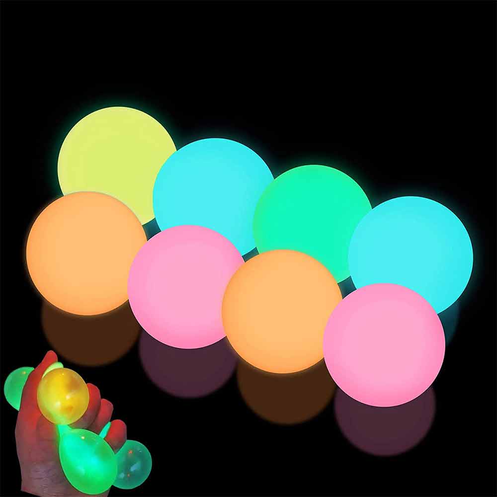 8Pcs Squishy Ball Glow in the dark sticky wall destress ball