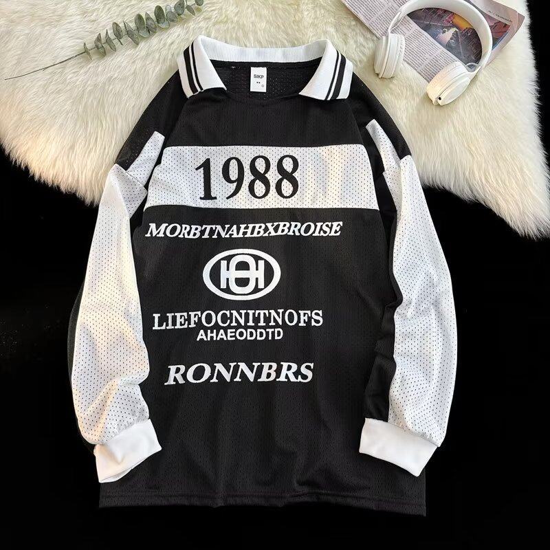 MNO.9 Polo 678 เสื้อโปโล พิมพ์ลาย1988 ผ้าบางเบา นุ่มใส่สบาย เสื้อยืดผู้ชาย แขนยาว คอปก วินเทจ