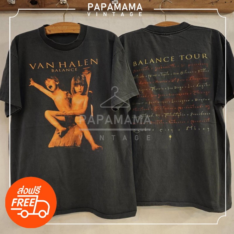 [ VAN HALEN ] BALANCE TOUR Bio Washed tag USA เสื้อทัวร์ วงร๊อค เสื้อวินเทจ papamama vintage shirt