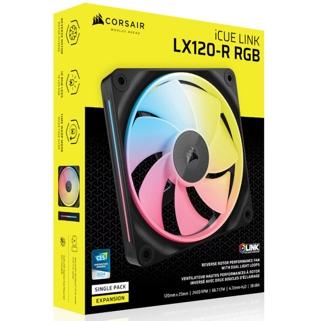 CORSAIR LX120-R RGB Black 1x120mm PWM Reverse Expension Pack Fan : CO-9051049-WW