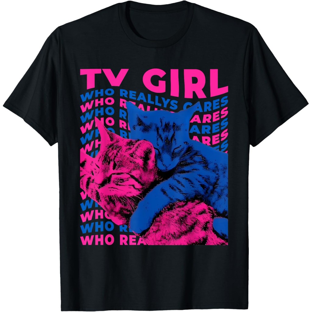เสื้อยืดผ้าฝ้ายผู้ชาย TV Girl อัลบั้ม Frenchs Exit Who การดูแลจริงๆ Cat TV Girl เสื้อยืด Fast Shippi