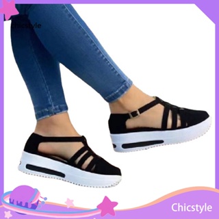 Chicstyle รองเท้าแพลตฟอร์มลําลอง ส้นเตี้ย พื้นหนา หัวกลม กันลื่น ระบายอากาศ แฟชั่นฤดูร้อน สําหรับสตรี 1 คู่