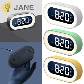 Jane นาฬิกาปลุกดิจิทัล LED ชาร์จ USB มีปฏิทิน อุณหภูมิ ข้างเตียง