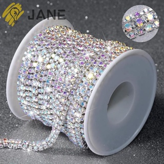 Jane สายโซ่คริสตัล พลอยเทียม AB 3 แถว ฐานสีเงิน 3 หลา สําหรับตกแต่งเครื่องประดับ DIY