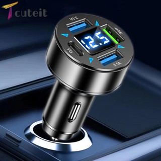 Tcuteit อะแดปเตอร์ชาร์จในรถยนต์ 66W 4 พอร์ต USB PD QC 3.0 สําหรับ iPhone Samsung