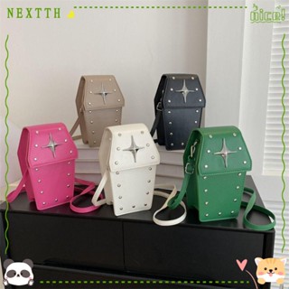 Nextth กระเป๋าสะพายไหล่ หนัง Pu ประดับหมุด ความจุสูง สีพื้น แฟชั่นสําหรับสตรี