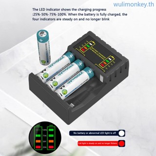 Wu 4 ช่อง สําหรับ aaa aa เครื่องชาร์จแบตเตอรี่ แบบชาร์จไฟได้ ไฟ Led ป้องกันไฟฟ้าลัดวงจร