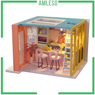 [Amleso] บ้านตุ๊กตาจิ๋ว พร้อมไฟ LED 3D สําหรับของขวัญวันเกิด