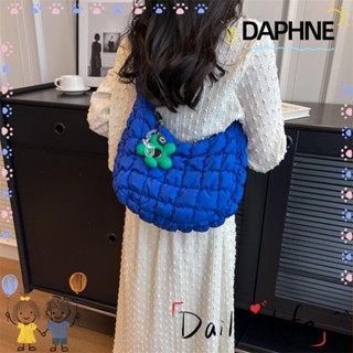 Daphne กระเป๋าสะพายไหล่ ผ้าฝ้าย ปักลาย ลายสก๊อต สีพื้น สไตล์เกาหลี สําหรับผู้หญิง