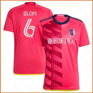 Fb 2023 MLS Njabulo Blom St Louis City SC Jersey เสื้อยืดลําลอง แขนสั้น สีชมพู เหมาะกับการเล่นกีฬา พลัสไซซ์