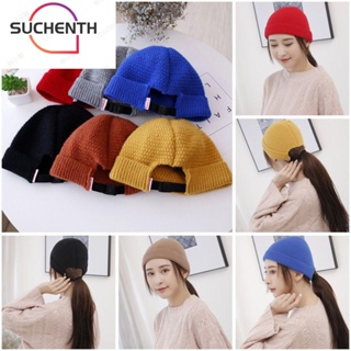 Suchenth หมวกบีนนี่ ผ้าถัก สีพื้น น่ารัก สําหรับผู้หญิง / ผู้ชาย