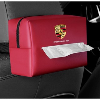 Porsche LOGO tissue bag macan Cayenne Cayman taycan 718 Boxster 911 Panamera car seat back-hanging paper box armrest box leather material zipper storage box