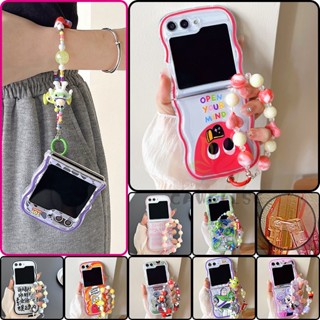 เคสโทรศัพท์มือถือ ซิลิโคนนิ่ม TPU ใส ขอบหยัก พิมพ์ลายการ์ตูน พร้อมสายคล้องมือ สําหรับ Samsung Galaxy Z Flip 5 Z Flip 4 Z Flip 3