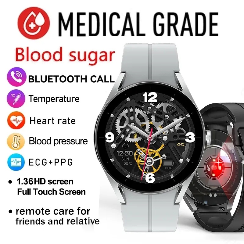 GEJIAN New Blood Glucose Health นาฬิกาสมาร์ทวอทช์ นาฬิกาผู้ชาย ECG+PPG Blood Pressure Temperature Waterproof Smartwatch Bluetooth Call KS05