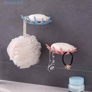 Twinkle ที่วางสบู่พลาสติก มีกาวในตัว แบบพกพา สีชมพู สีเขียว สีฟ้า สําหรับห้องน้ํา 3 ชิ้น