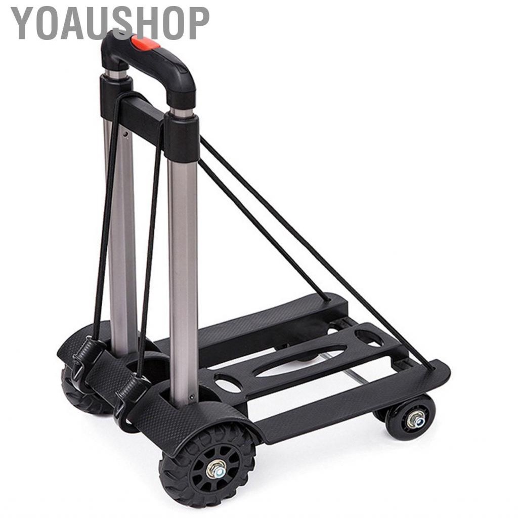 Yoaushop Folding Trolley  Safe 4 Wheels Foldable Luggage Cart Low Noise for Shopping