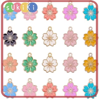 Sukiki จี้ดอกไม้ อัลลอย เคลือบ สีชมพู สีแดง สีฟ้า สีดํา สีขาว สําหรับทําเครื่องประดับผู้หญิง