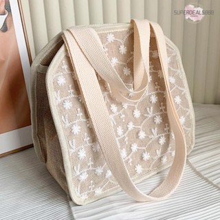 [SuperDeals888.th] กระเป๋าช้อปปิ้ง ลายดอกไม้ ขนาดเล็ก สําหรับผู้หญิง ตั้งแคมป์ วันหยุด