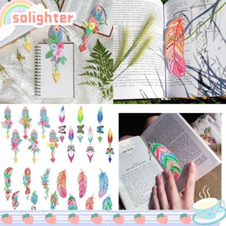 SOLIGHTER ที่คั่นหนังสือ แฮนด์เมด จี้ขนนก ประดับเพชร 6 ชิ้น ต่อชุด