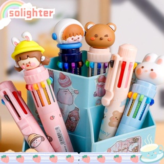 Solighter ชุดเครื่องเขียน ปากกาลูกลื่น ลายการ์ตูนหมี หลากสี 10 สี สําหรับสํานักงาน