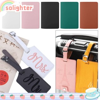 Solighter ป้ายแท็ก ID หนัง PU สีพื้น สําหรับเดินทาง 2 ชิ้น