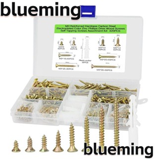 Blueming2 ชุดสกรูไม้ ฟิลลิปส์ ชุบสังกะสี สีเหลือง 6 8 10 12 16 20 25 30 มม. 420 ชิ้น