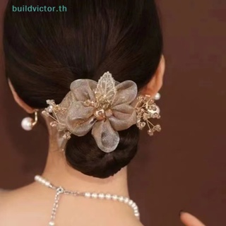 Buildvictor ยางรัดผมหางม้า รูปดอกไม้ ประดับพลอยเทียม สําหรับผู้หญิง TH