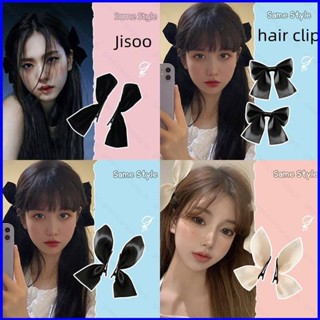 Gp1 Jisoo กิ๊บติดผม ผ้าเรยอน ประดับโบว์ สีดํา สไตล์ฝรั่งเศส สําหรับเด็กผู้หญิง PG1