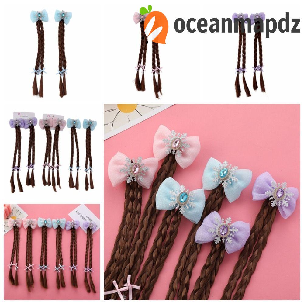 Oceanmapdz 2 ชิ้น เด็กผู้หญิง ถักเปีย วิกผม, สังเคราะห์ เกล็ดหิมะ การ์ตูน โบว์ หางม้า, เครื่องประดับผม ต่อผม น่ารัก กิ๊บติดผม หางม้า เด็ก ทุกวัน