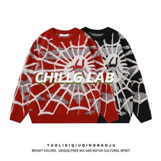 Chillg LAB เสื้อกันหนาว พิมพ์ลายแมงมุม แฟชั่นฤดูใบไม้ร่วง สําหรับผู้ชาย