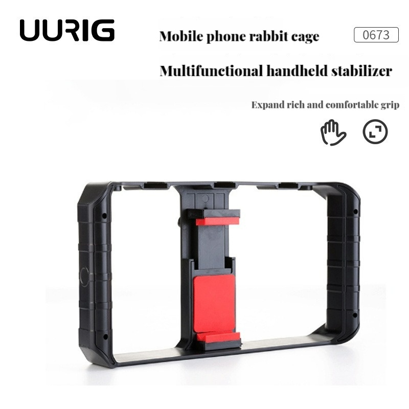 UURIG โทรศัพท์กล้องวิดีโอกรงมือถือ Stabilizer U Rig Pro Handle Rig Triple Hot Shoe Mounts Video Stab