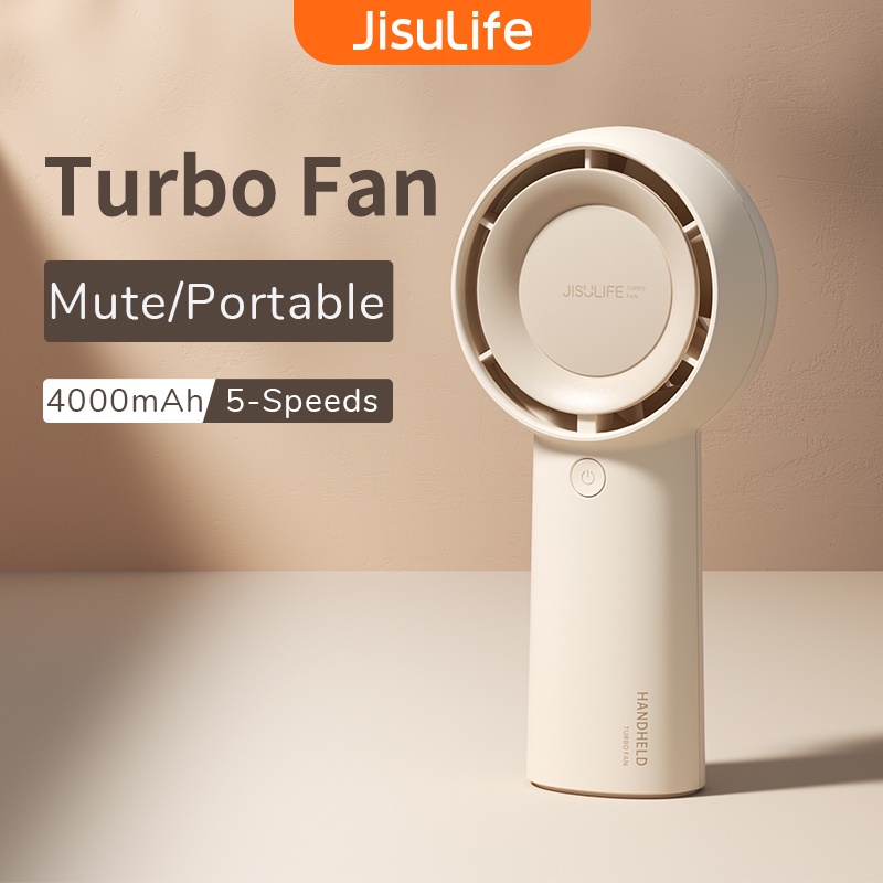 Jisulife พัดลมมือถือ ขนาดเล็ก แบบพกพา 4000mAh ชาร์จ USB แบตเตอรี่ พัดลมพกพาขนาดเล็ก 5 ความเร็ว สําหรับการเดินทาง / กลางแจ้ง