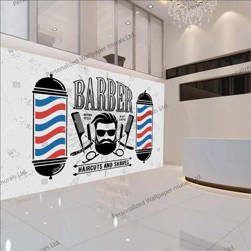 Custom ตกแต่ง 3d ตัดผมและโกนหนวดตัดผมรูปแบบวอลล์เปเปอร์ภาพจิตรกรรมฝาผนังสําหรับร้านตัดผม Wall Papers Home Decor สติกเกอร์