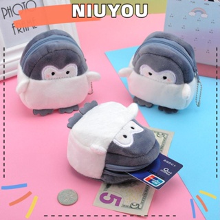 Niuyou กระเป๋าสตางค์ กระเป๋าใส่เหรียญ ลายการ์ตูนเพนกวิน สัตว์น่ารัก ขนาดเล็ก ใส่บัตร หูฟัง