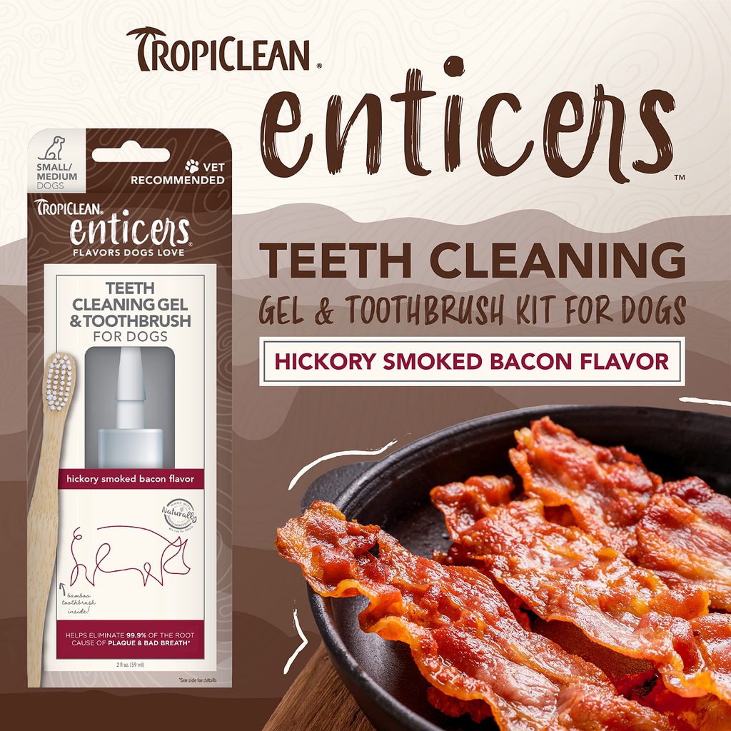 Tropiclean Enticers Gel &amp; Toothbrush for S/M Dogs Hickory Smoked Bacon 2 oz สำหรับสุนัขพันธุ์เล็กและพันธุ์กลาง