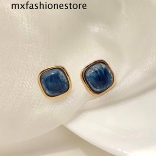 Mxfashione ต่างหู โลหะผสม ทรงสี่เหลี่ยม เข้ากับทุกการแต่งกาย สไตล์เรโทร สีฟ้า สําหรับผู้หญิง