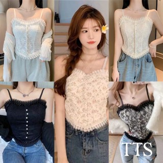 TTS🌸เสื้อสายเดี่ยวผ้าลูกไม้เซ็กซี่สไตล์ฝรั่งเศสสวยหวาน