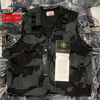 STONE ISLAND เสื้อกั๊กแจ็กเก็ต ปักลายโลโก้หิน X Supreme อเนกประสงค์ มีหลายกระเป๋า เหมาะกับใส่กลางแจ้ง สําหรับผู้ชาย และผู้หญิง