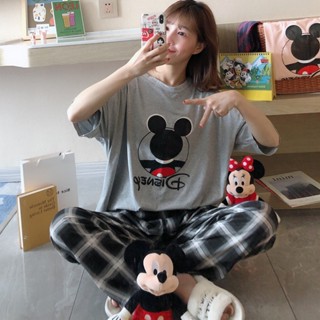 ชุดนอน เสื้อแขนสั้น กางเกงขายาว ผ้าเรยอน ทรงหลวม ลายการ์ตูน สไตล์เกาหลี แฟชั่นฤดูร้อน สําหรับนักเรียนผู้หญิง SE8R