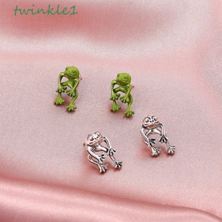 Twinkle1 ผู้หญิง ต่างหูสตั๊ด โกธิค วินเทจ สร้างสรรค์ ของขวัญ สีเขียว เงิน เครื่องประดับหู เจาะหู ต่างหูสตั๊ด