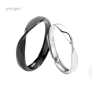 Yonger แหวนหมั้น แบบเปิด สีดํา สีขาว เรียบง่าย ของขวัญวันเกิด งานแต่งงาน สําหรับผู้ชาย และผู้หญิง