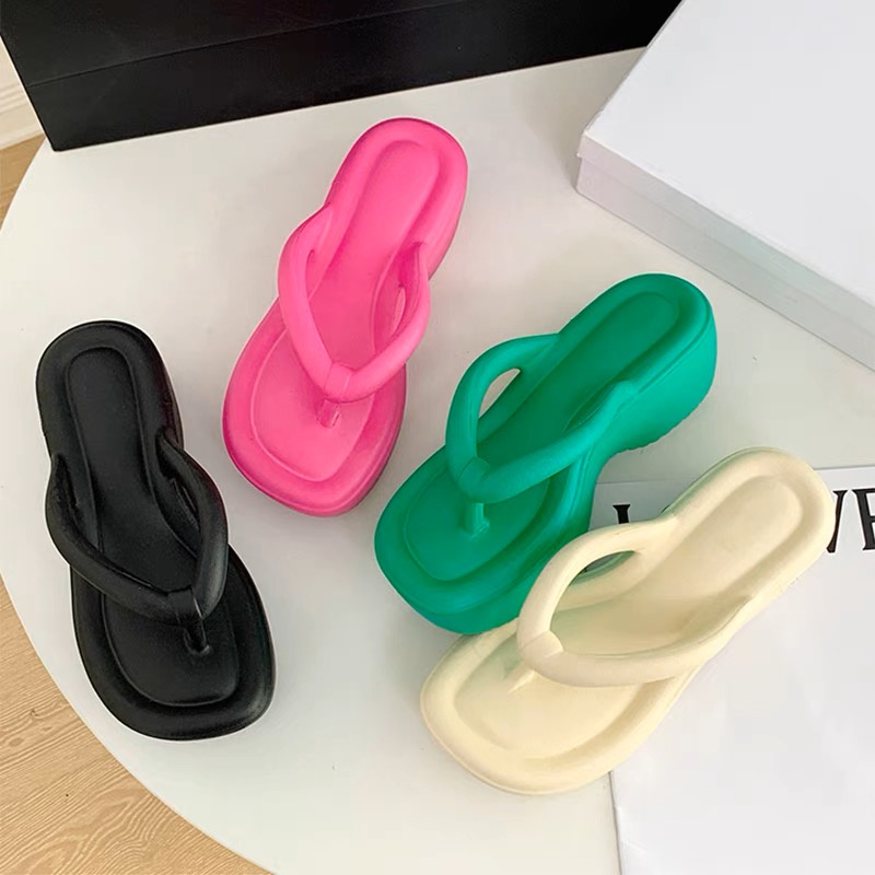 รองเท้าหูคีบส้นตึก พื้นหนารุ่นฮิต สีสันสดใสน่าใส่ เข้ากับทุกลุค สีเรียบๆน่ารักมากๆ #sy99