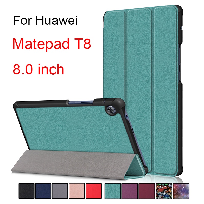 เคสแท็บเล็ต หนัง PU 8.0 นิ้ว พร้อมขาตั้ง สีพื้น สําหรับ Huawei Matepad T8