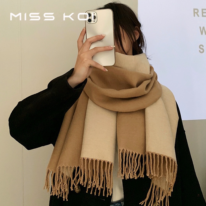 Misskoi [พร้อมส่ง] Keep Your Own Good Feel ผ้าพันคอ ผ้ากันเปื้อน แบบหนานุ่ม สองด้าน ให้ความอบอุ่น สไตล์เกาหลี สําหรับผู้หญิง