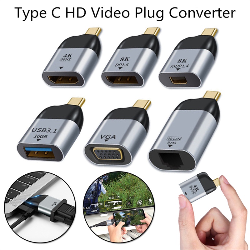 อะแดปเตอร์ USB Type C ของ HDMI USB-C ถึง USB3.1 /DP/VGA/Mini DP/RJ45 4K/8K 60Hz Vedio Transfer HD Vi