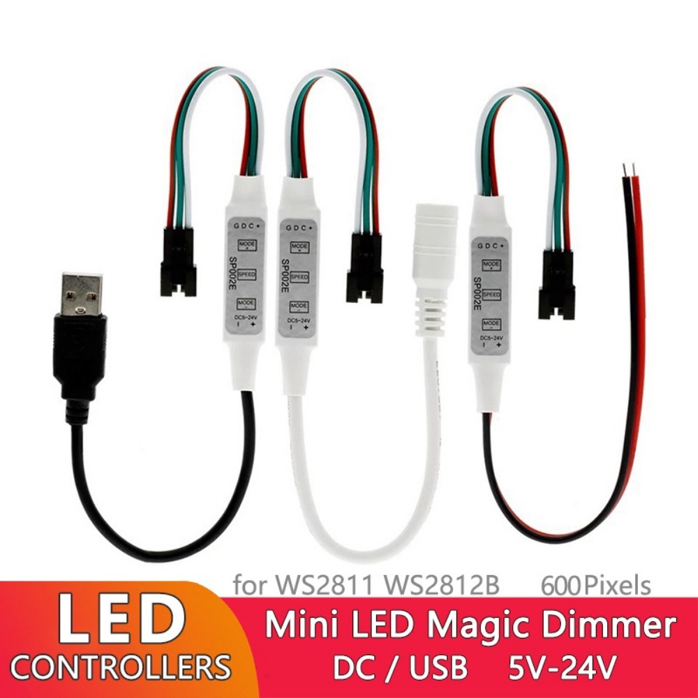 Sp002e ตัวควบคุมหรี่ไฟ led RGB 600 พิกเซล 3 คีย์ DC5-24V USB 5V สําหรับ WS2811 WS2812B
